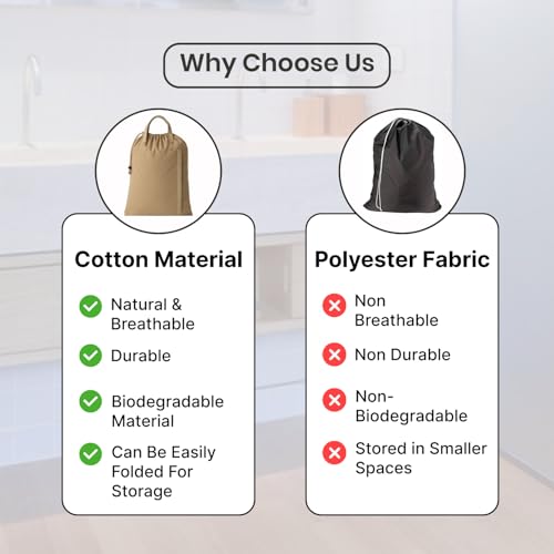 LFH Home Cotton Rich Canvas Large Laundry Bag with Handle (28”x36” / Beige)