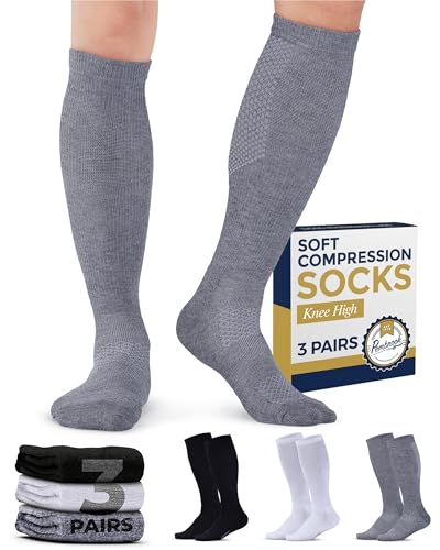 Compression Socks for Men (Large / Black/White/Gray - 3 Pairs)