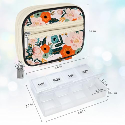Weekly Travel Pill Organizer Cute Pill Case with 7 Day Pill Box (2 Cases + 2 Boxes / C. Black 02 + Bloom 01)
