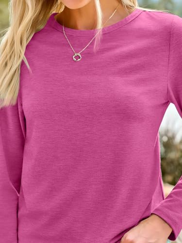 Long Sleeve Shirts for Women Casual Crewneck Tops Basic Tees (XX-Large / 01rosered)