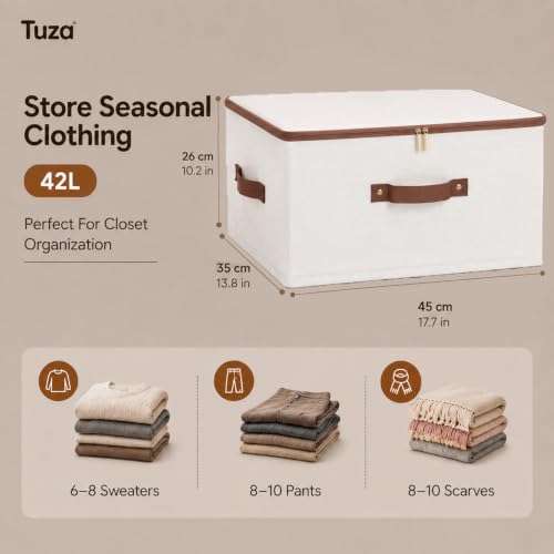 3 Pcs Rigid Storage Bins with Zipper Lid (Beige / XL-42L)