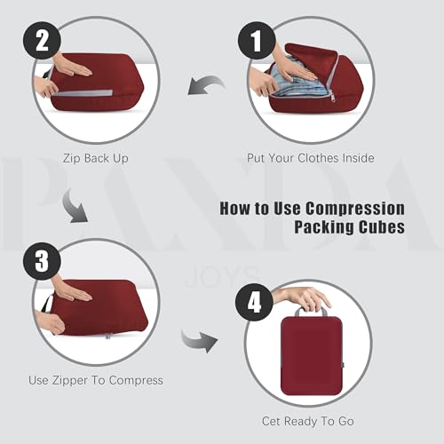 4 Set Compression Packing Cubes Travel (Burgundy)