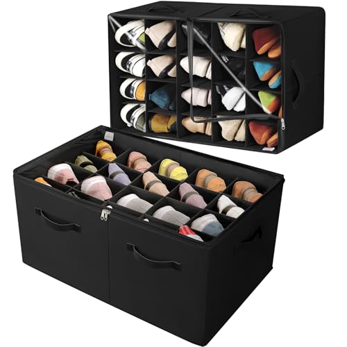 Shoe Organizer for Closet 2 Pack (Black-2Pack / Extra Large(26.5''L x 16.54''W x 13.5''H))