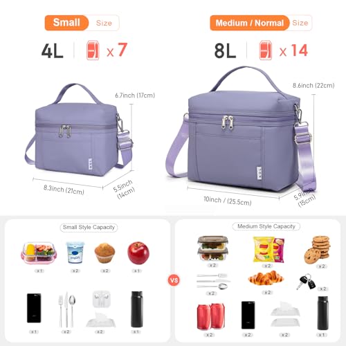 NOL Insulated Lunch Bags for Women Cooler Bag Lightweight Nylon Waterproof Lunch Box for Work (Light Purple / Small (4 Liters))
