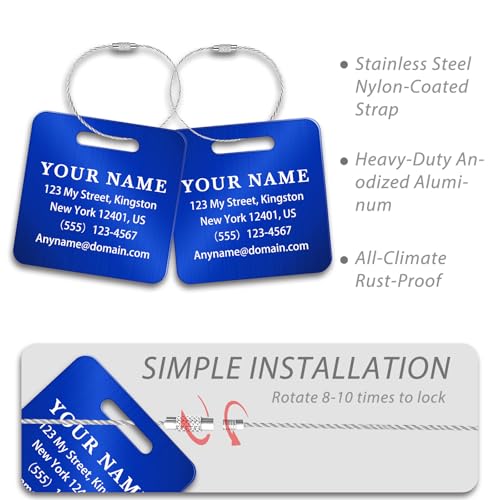 Personalized Metal Luggage Tags (Square Blue)