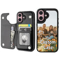 Custom Wallet Phone Case for iPhone 16 with Photo (Black-A / iPhone 16)