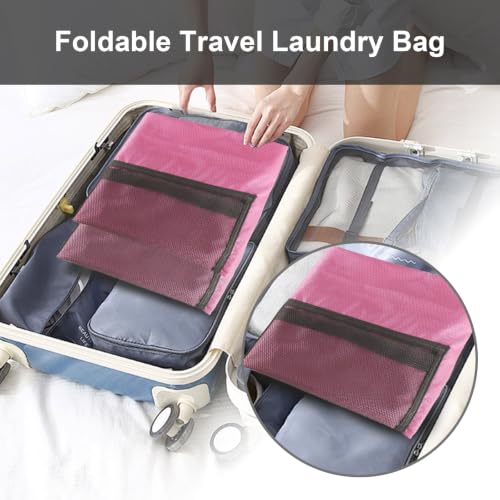 Laundry Backpack Portable Travel Laundry Bags with Straps and Mesh Pocket (Pink / 2 Pack)