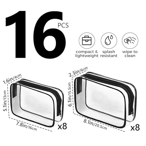 Clear Makeup Bag (16 Packs Black)