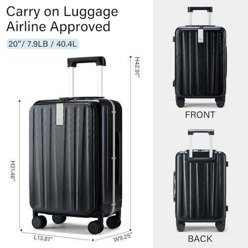 20 Inch Carry On Luggage Hard Shell Suitcases with Wheels Luggage Suitcase Travel Luggage for Women Men Rolling Luggage Bags for Business Trip Weekender (20 Inch / Black Upgrade)