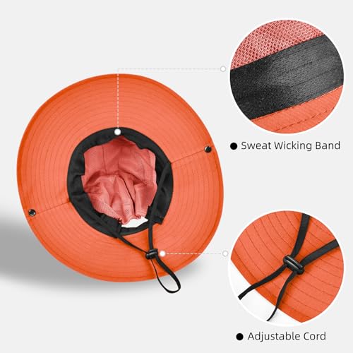 Ponytail Sun Bucket Hats for Women UV Protection Foldable Wide Brim (1 Pack-pure Orange)