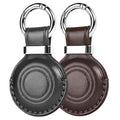 2 Pack] Leather Holder Keychain for AirTag 2nd Gen (C3-Black+Brown)