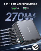 270W GaN 6‑Port Charging Station (Black-270W)