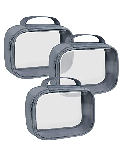 TSA Approved Toiletry Bag Clear Quart Size Travel Bags Makeup Bag (Grey / 3 Pack, Handle)