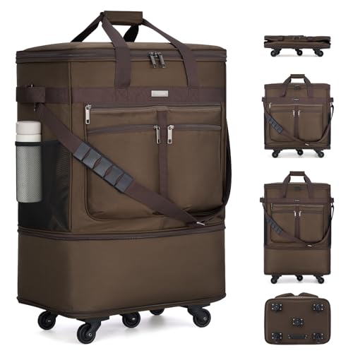 Expandable Luggage Bags for Travel Collapsible Suitcase with Wheels (Coffee)