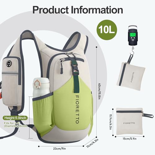 10L Hiking Backpack for Men Women Lightweight Foldable Small Daypack for Travel Camping Outdoor (Beige and Green / 10l)
