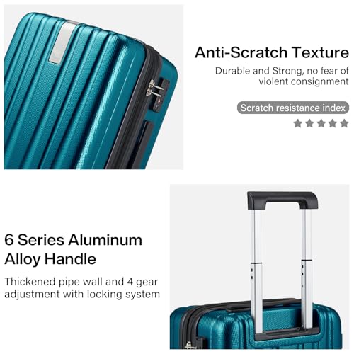 24 Inch Expandable Medium Checked Luggage with 8 Spinner Wheels (24 Inch EXT / Caribbean Blue)