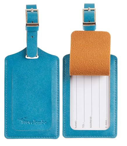 4 Pack Leather Luggage Tags for Suitcases Travel Labels (Energetic Blue)