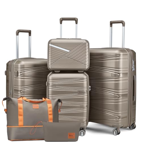 Luggage Sets 6 Piece Expandable Suitcase (Champagne / 6 Piece Set (14in/20in/24in/28in/DB/TB))