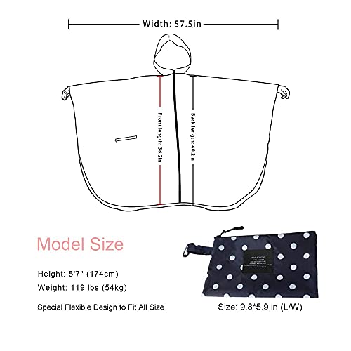 Rain Poncho Jacket Coat Hooded Zipper Style for Women (One Size / Blue-dot)