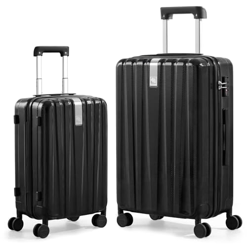 Luggage Sets 2 piece Carry On Luggage with Wheels PC Hard Shell Suitcases Lightweight Checked Travel Luggage Large Travel Suitcase Woman Men 20 (2 Pc Set (20/29) / Jet Black)