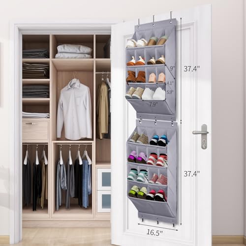 2 Pack Over the Door Shoe Organizers (GREY / 28+ Pairs)