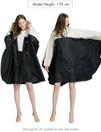 Waterproof Rain Poncho for Women Packable Hooded Raincoat with Pocket (F Black/White)