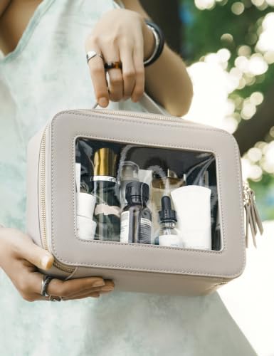 Clear Makeup Bag Travel Cosmetic Case Clear Toiletry Bag with Zipper Make Up Organizer Traveling Mahjong Tile Bag Stone Large (Stone / Large Luxe)