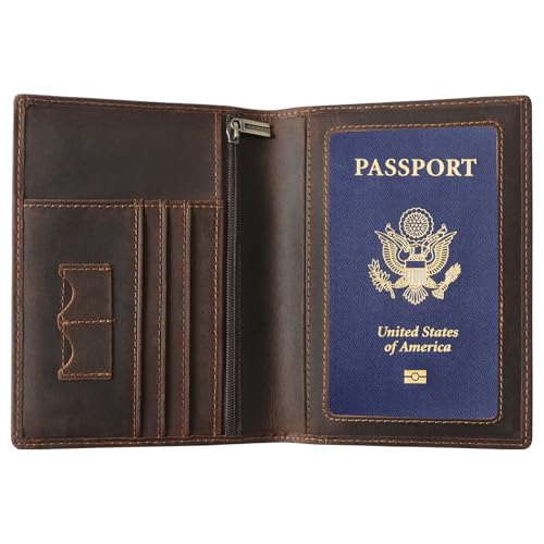Leather Passport Cover for Men Women (Red Brown)