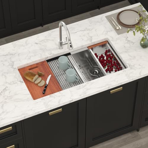 39" Double Bowl Undermount Kitchen Sink Large Workstation Sinks (Stainless Steel-Workstation / 39''x19''-60/40)