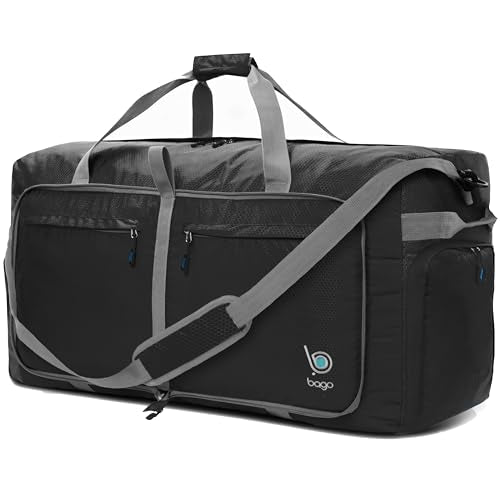 Travel Duffle Bag for Women & Men. Extra Large Foldable Duffel Bags (140L / Black)
