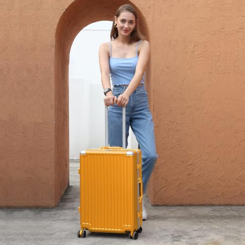 Luggage PC+ABS Aluminum Frame Zipperless Checked Luggage Hard Shell Suitcase with TSA Lock Double Spinner Wheels 24 Inch Orange (Orange / 24-inch(upgraded Tsa Lock))