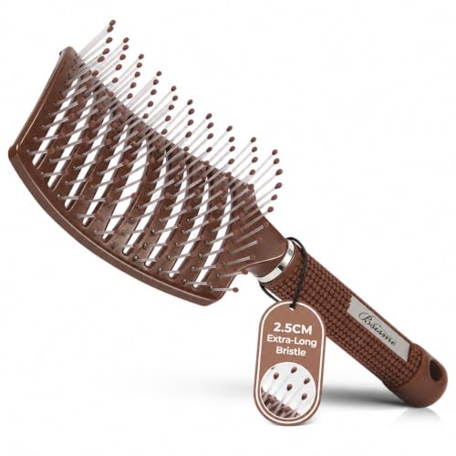 Hair Brush Professional Curved Vented Brush with 25MM Bristles for Faster Blow Drying (Brown)