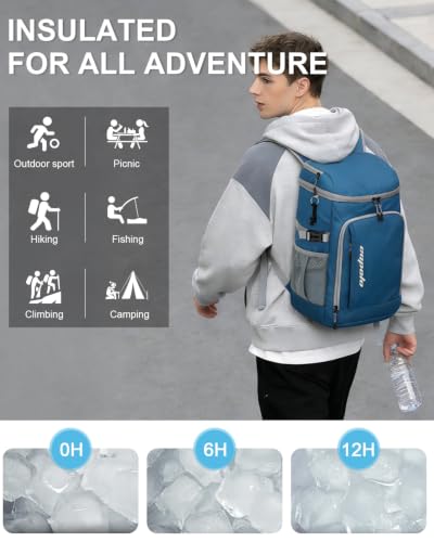 Cooler Backpack Insulated Leak Proof for Women Men Soft Cooler Bag (36 Cans / Leather Blue)