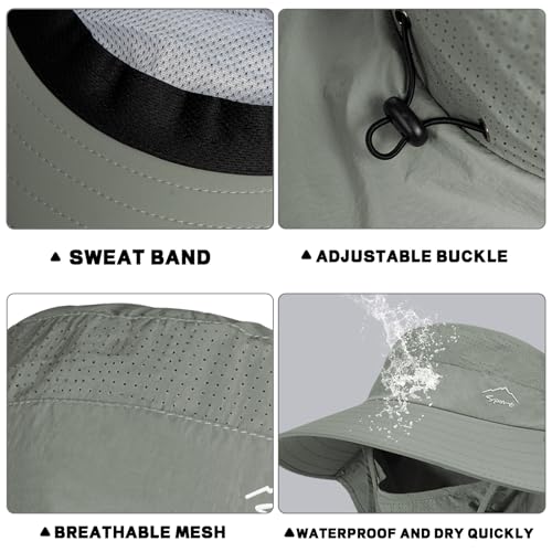 Sun Hat for Men Women with Neck Flap& Removable Face Cover Wide Brim (1pack-green/Arm Sleeves)