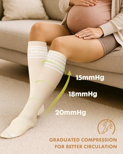 Thick Soft Cotton Compression Socks (Pink and Beige / Small-Medium)