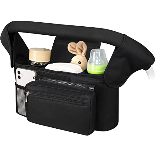 Universal Stroller Organizer with Insulated Cup Holder (All Black)