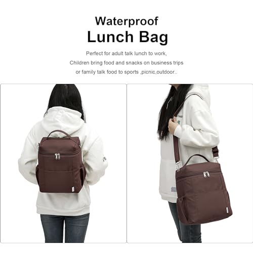 NOL Insulated Lunch Bags for Women Cooler Bag Lightweight Nylon Waterproof Lunch Box for Work (Coffee / Large (12 Liters))