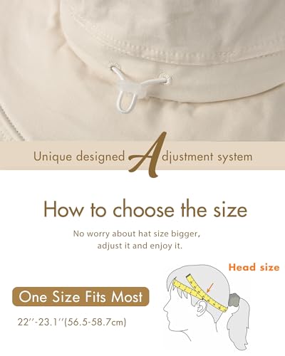 Womens Sun Hat with Ponytail Hole Cotton Shapeable Wide Brim Beige (Medium-Large / Beige)
