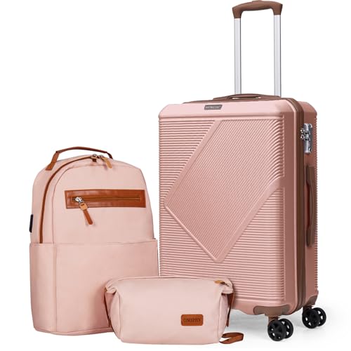 Carry On Luggage 22x14x9 Airline Approved (Pink / 3PCS)