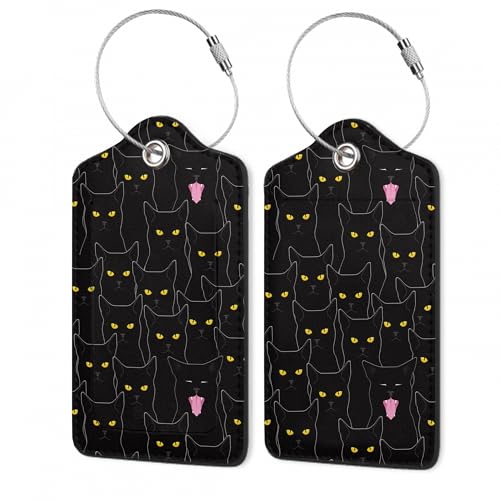 2Pcs Luggage Tag for Suitcase Black Cat Cute Suitcase Tag with Privacy Flap & Name ID Label & Metal Loop (Cute Black Cat)