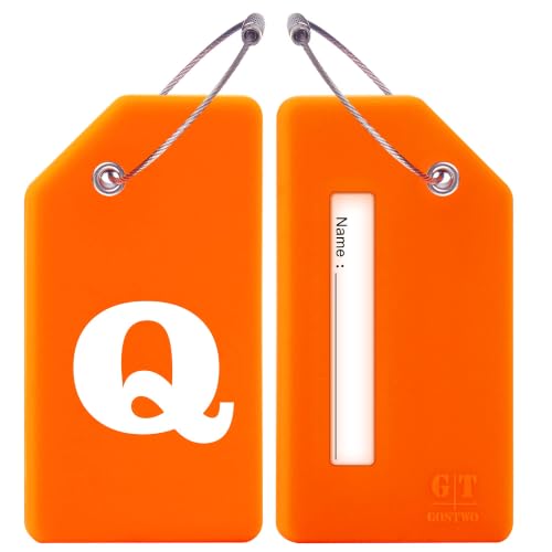 8 Pack Initial Luggage Tags for Suitcases Airplane Travel Essentials (Orange / Letter Q)