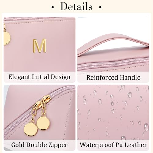 Initial Makeup Bag Personalized Gift for Women Teen Girls (Pink / M)