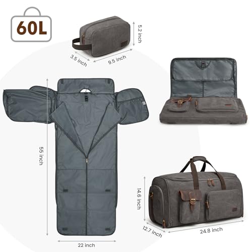 Garment Bags for Travel Canvas Duffle Bags for Men Hanging Suitcase (Grey)