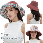 Womens Sun Hats Wide Brim Reversible Bucket Cotton Hat Packable Summer Travel Cap with Hat Clip (Medium / Red)