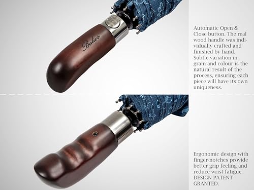 Folding Umbrella Real Wood Handle Maple Leaves Pageant Blue (Maple Leaves Pageant Blue)