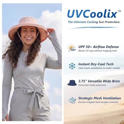 UVCoolix Women's UPF 50+ Wide Brim Cooling Sun Hat (Medium-Large / Pink)