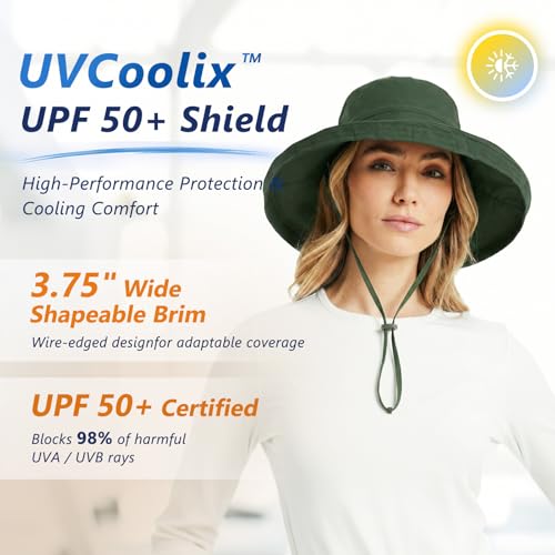 UVCoolix Women's UPF 50+ Wide Brim Cooling Sun Hat (Medium-Large / Green)