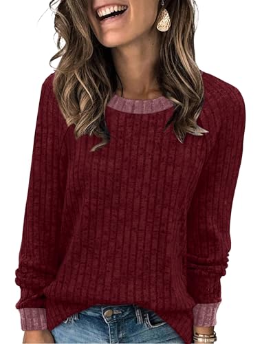Womens Tops Winter Clothing Fall Tunics for Women Long Sleeve Sweaters for Women Fall Clothes Comfiest Airport Outfits Business Casual Travel Cozy Fall Fashion Plus Size Christmas Shirts Maternity (XX-Large / 08-red)