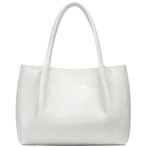Tote Bag for Women Vegan Leather Shoulder Purse Trendy Travel Bag (White02)