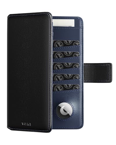 Passport Holder Compatible with Airtag Holder RFID Blocking Passport Wallet Travel Leather Passport for Women (Black Navy)